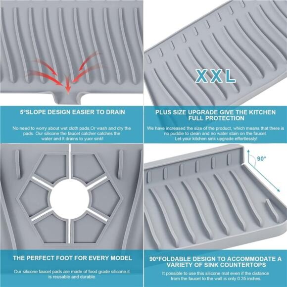 Longer Sink Splash Guard Mat 30 inch, Silicone Faucet Handle Drip Catcher Tray, - Picture 3 of 8